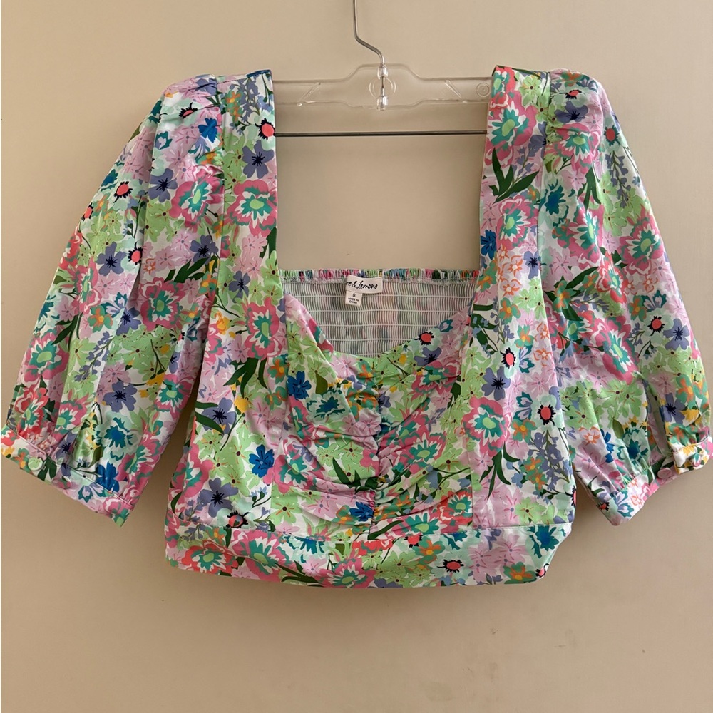 NWOT For Love And Lemons Pink and Purple Puff Sleeve Blouse